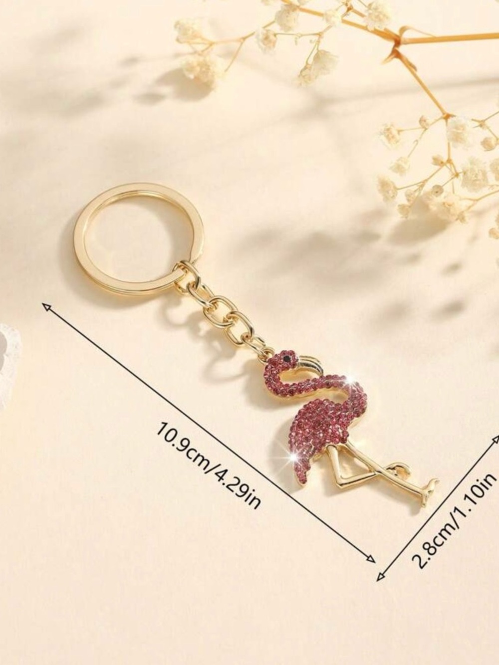Gold Flamingo Bag Charm with Pink Crystal Accent - Picture 3 of 4